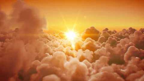 Flying Over the Beautiful Infinite Clouds with the Evening or Morning Sun Видео 124477073