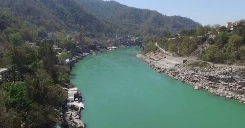 Flying Over a Beautiful Mountain River Stock Footage 81003477