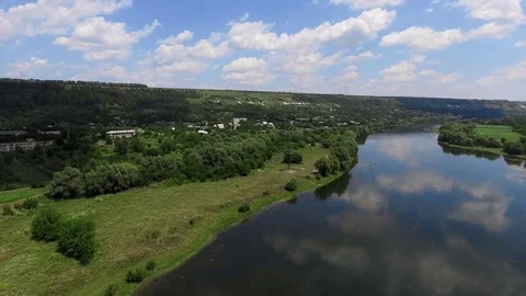 Flying over the beautiful River and beautiful forest. Stock Footage 82071008