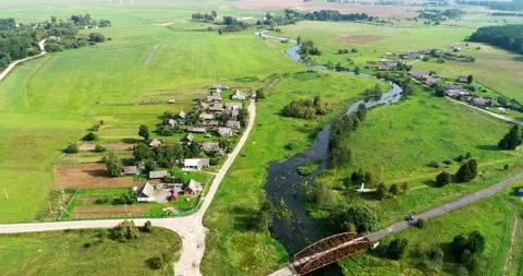 Flying over the beautiful River. Belarus Stock Footage 95880876