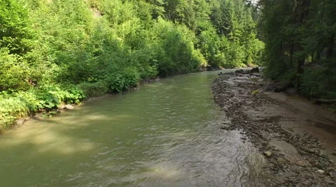 Flying over a beautiful River in summer sun rays Video stock 68937869