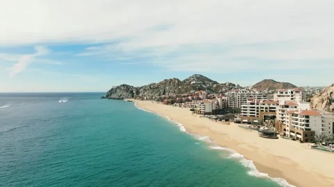 Flying Over Beautiful Sandy Beach In Los Cabos Baja California, Mexico Stock Footage 332391211