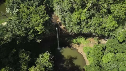 Flying over beautiful waterfall and rainforest river in Brazil. 4K. Video stock 233105317