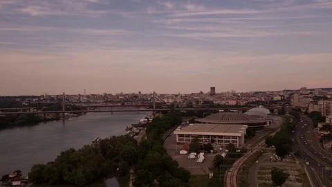 Flying over belgrade estuary overview with drone 4k 스톡 동영상 73465242