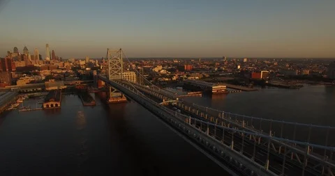 Flying over Ben Franklin Bridge Stock Footage 114240416