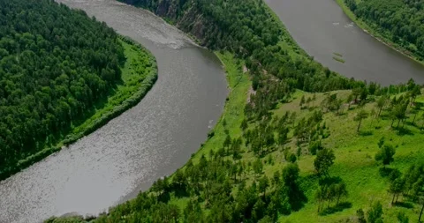Flying over the bend of the river Stock Footage 171040717