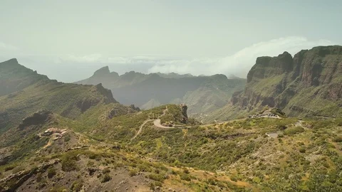 Flying over big deep canyon towards mountain peak. Masca, Tenerife, Spain Stock Footage 90653619