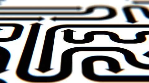 Flying over black arrows on white surface, seamless loop, CG animation Stockbeeldmateriaal 65024193