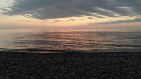 Flying over the Black sea at sunset. Batumi. Sakartvelo Stock Footage 115173938