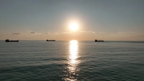 Flying over the Black sea at sunset. Batumi. Georgia Stock-Footage 201858365