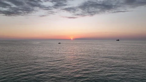 Flying over the Black sea at sunset. Batumi. Georgia Stock Footage 269507234
