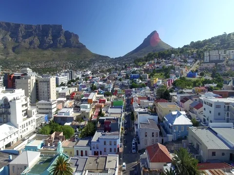 Flying over The Bo Kaap in Cape Town, South Africa Stock Footage