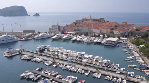 Flying over the boats in marina Stock Footage 48923843