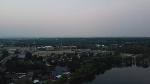 Flying Over Boise River Towards The Department of Transportation Building Stock Footage 240692252