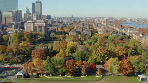 Flying over Boston Common toward Back Bay Stock Footage 160294930