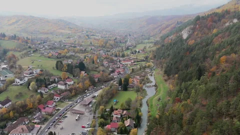 Flying over Bran, Romania Stock Footage 290442911