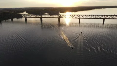 Flying Over Bridge And River Ukraine Stock Footage