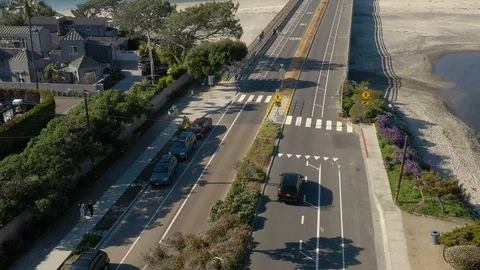 Flying over the bridge at Del Mar Beach Stock Footage 127531566