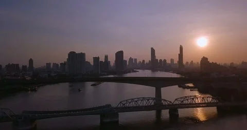 Flying over bridge filled with traffic in Bangkok, Thailand Stock Footage 108644645