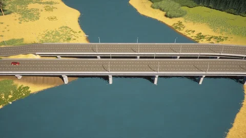 Flying over the bridge over the river Stock Footage 128775081