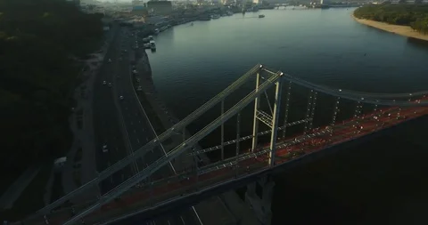 Flying Over Bridge Specifically For Pedestrians Stock Footage 95340552