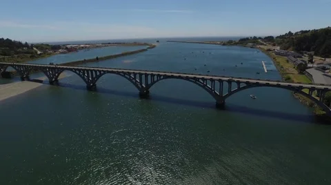 Flying over a bridge towards the ocean | patterson bridge aerial Stock Footage 53302084