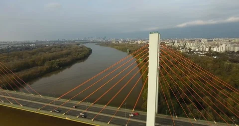 Flying Over The Bridge. View Of A City’s Skyscrapers Stock Footage 86319973