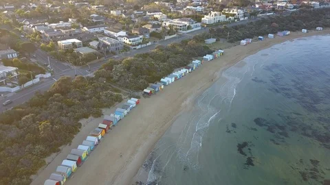 Flying over Brighton Beach, Melbourne, Australia Stock Footage 99825059