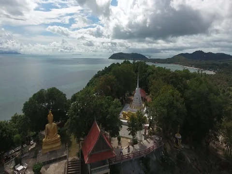 Flying Over The Buddha View Point, Palm Trees Jungle in Koh Samui, Thailand Stock Footage 74128299