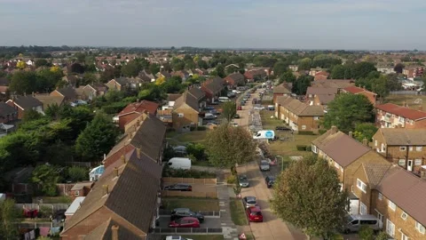 Flying over buildings rooftops with town panorama Stock-Footage 161261259