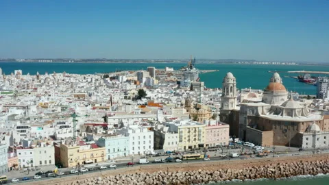 Flying over the Cadiz Cathedral Stock Footage 141844931