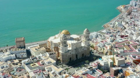 Flying over the Cadiz Cathedral Stock Footage 141844975