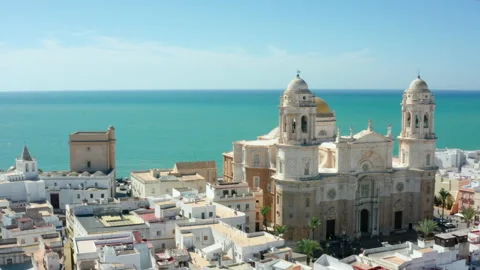 Flying over the Cadiz Cathedral Stock Footage 141844993