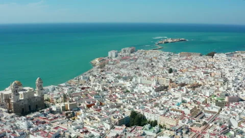 Flying over the Cadiz Cathedral Stock Footage 141845000
