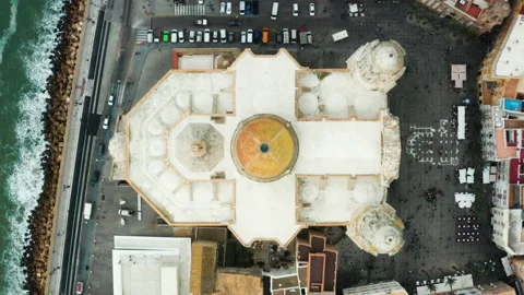 Flying over the Cadiz Cathedral Stock Footage 141845378