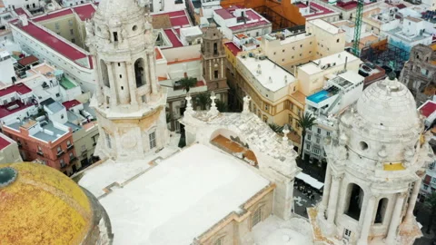 Flying over the Cadiz Cathedral Stock Footage 141845402