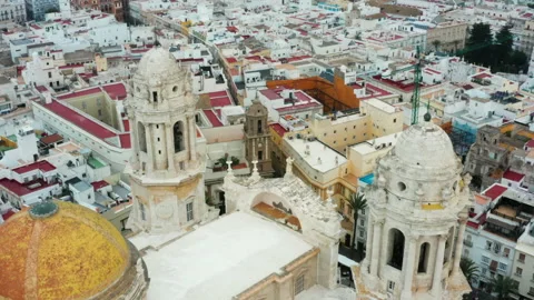 Flying over the Cadiz Cathedral Stock Footage 141845512