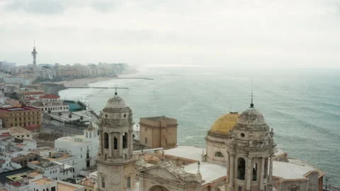 Flying over the Cadiz Cathedral Stock Footage 141845533