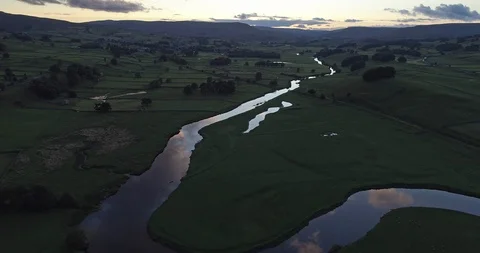 Flying over calm river Stock Footage 85692206