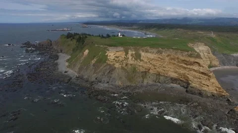 Flying over the cape blanco lighthouse on a rocky cliff | port orford Stock Footage 53302208