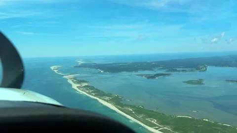Flying over Cape Cod National Seashore in Small Plane Aerial View Stock Footage 279593372