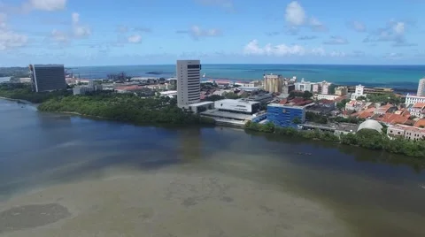 Flying over Capibaribe river in Recife, Brazil Stock Footage 61709012