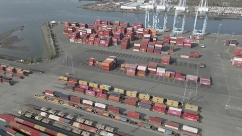 Flying Over Cargo Containers Supply Chain 動画素材 184979277