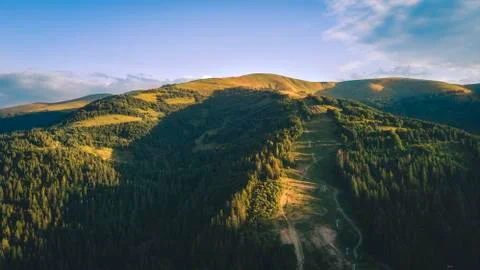 Flying Over Carpathians In Sunset Stock Photos