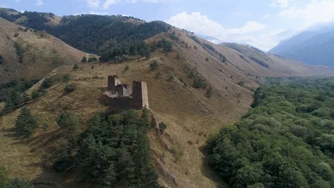 Flying over a castle in the mountains Stock Footage 121736362