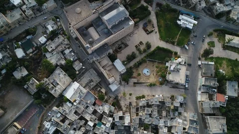 Flying over Cave of Patriarchs complex in Hebron. West Bank. Israel. DJI_0001-05 Stock-Footage 123692761