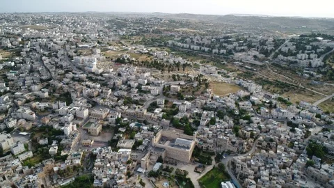Flying over Cave of Patriarchs at Hebron. Israel. DJI_0004-01 Stock Footage 123710417