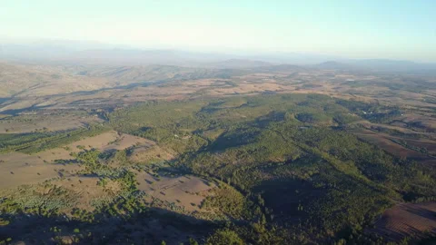 Flying over central Chile forests during sunset an amazing view above the den Vídeos de archivo 146807945