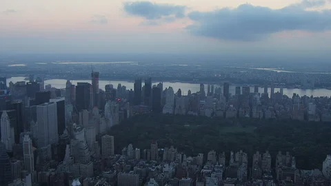 Flying over Central Park at dusk in New York City Stock Footage 135947281