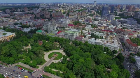Flying over the central park in Kiev Stock Footage 63641689